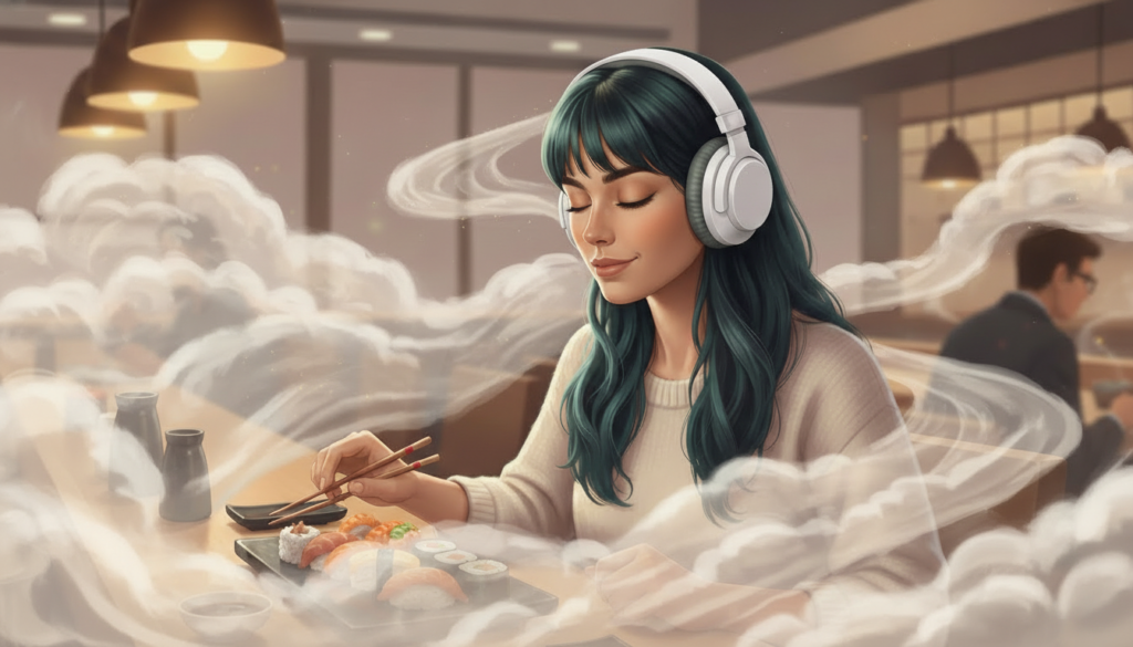 Mulher autista em ambiente com luz baixa segurando objeto de conforto, representando hipersensibilidade sensorial, sensibilidade à luz e regulação emocional no autismo.