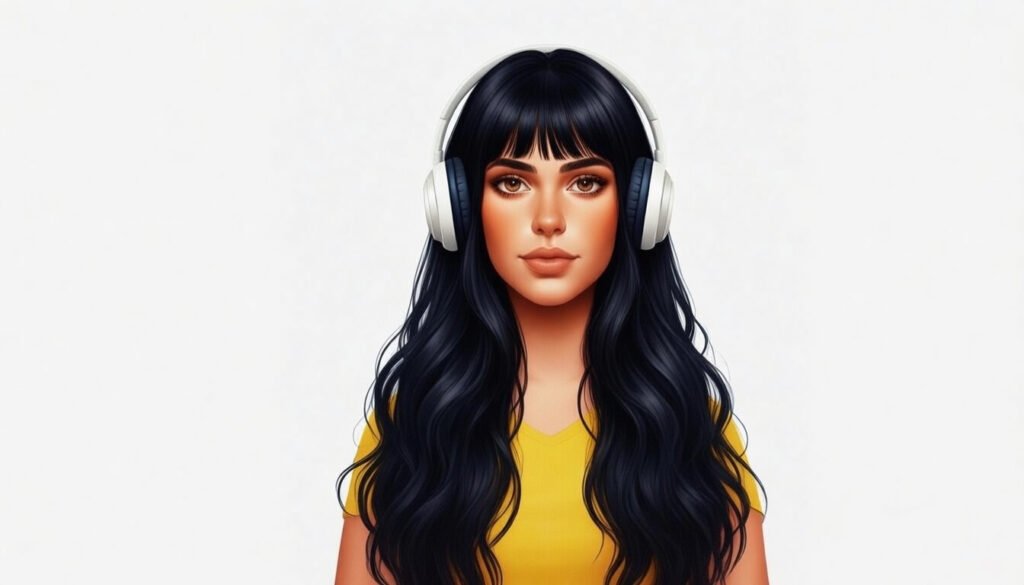 Personagem autista parada com fone